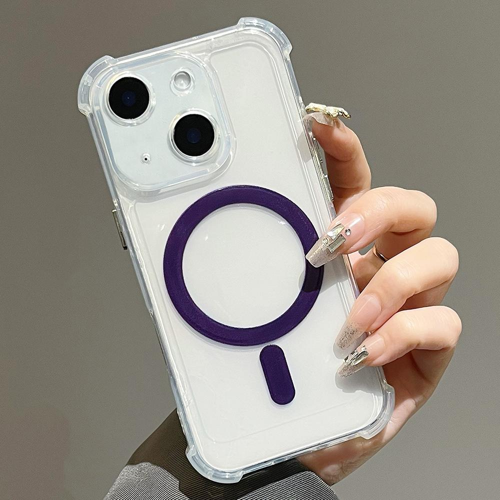 For iPhone 15 Electroplating TPU Hybrid PC Four Corners Shockproof MagSafe Phone Case(Purple) - Shopkiz.com