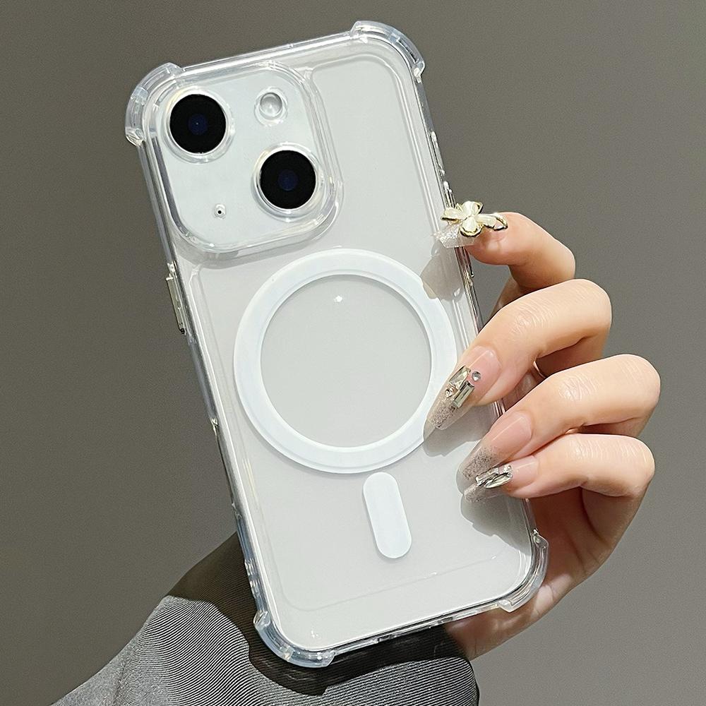 For iPhone 14 Plus Electroplating TPU Hybrid PC Four Corners Shockproof MagSafe Phone Case(White) - Shopkiz.com