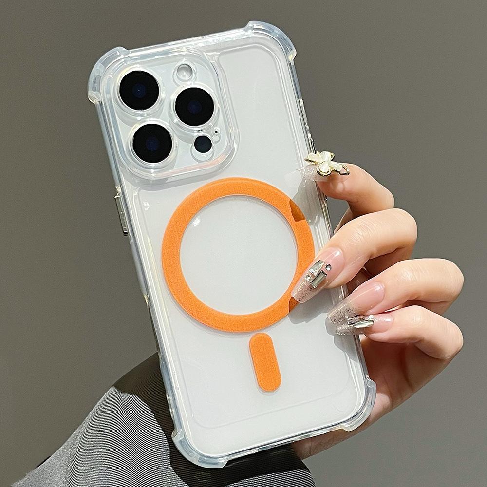 For iPhone 14 Pro Electroplating TPU Hybrid PC Four Corners Shockproof MagSafe Phone Case(Orange) - Shopkiz.com