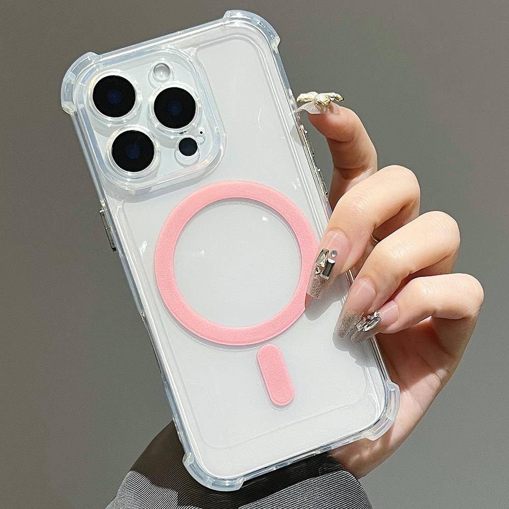 For iPhone 14 Pro Max Electroplating TPU Hybrid PC Four Corners Shockproof MagSafe Phone Case(Pink) - Shopkiz.com
