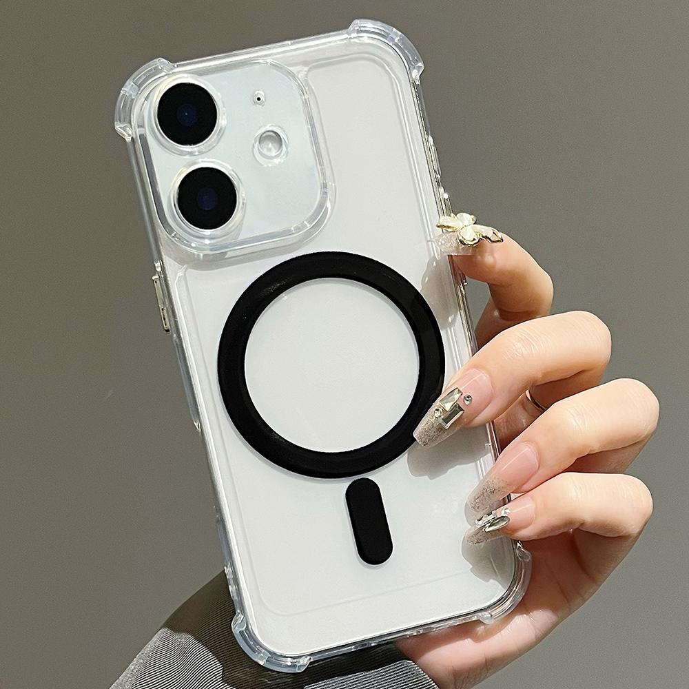 For iPhone 11 Electroplating TPU Hybrid PC Four Corners Shockproof MagSafe Phone Case(Black) - Shopkiz.com