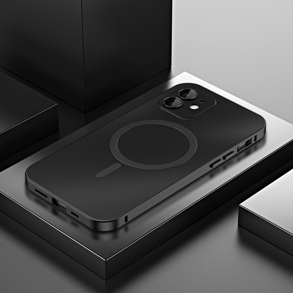 For iPhone 12 Spring Buckle MagSafe Magnetic Metal Phone Case(Black) - Shopkiz.com
