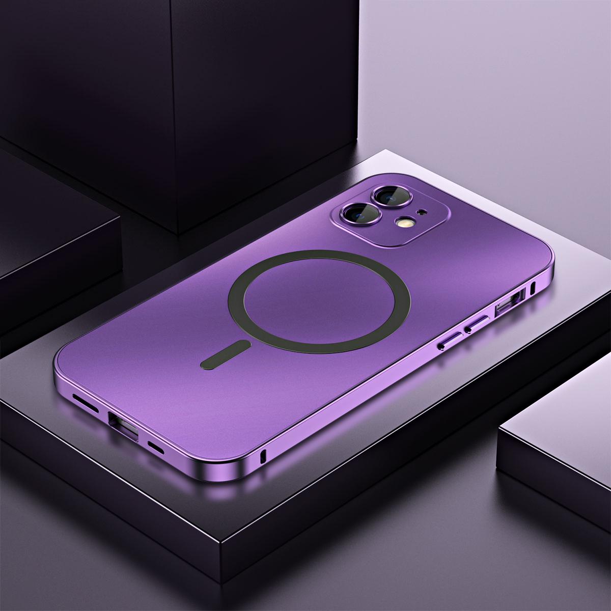 For iPhone 12 Spring Buckle MagSafe Magnetic Metal Phone Case(Purple) - Shopkiz.com