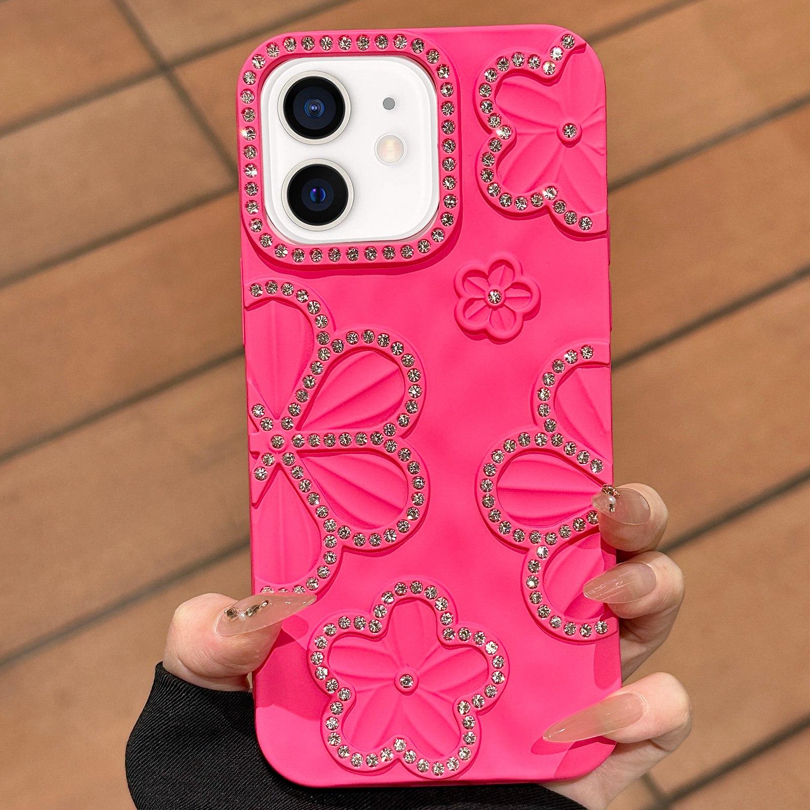 For iPhone 11 Flower Crystal Diamond TPU Phone Case(Rose Red) - Shopkiz.com