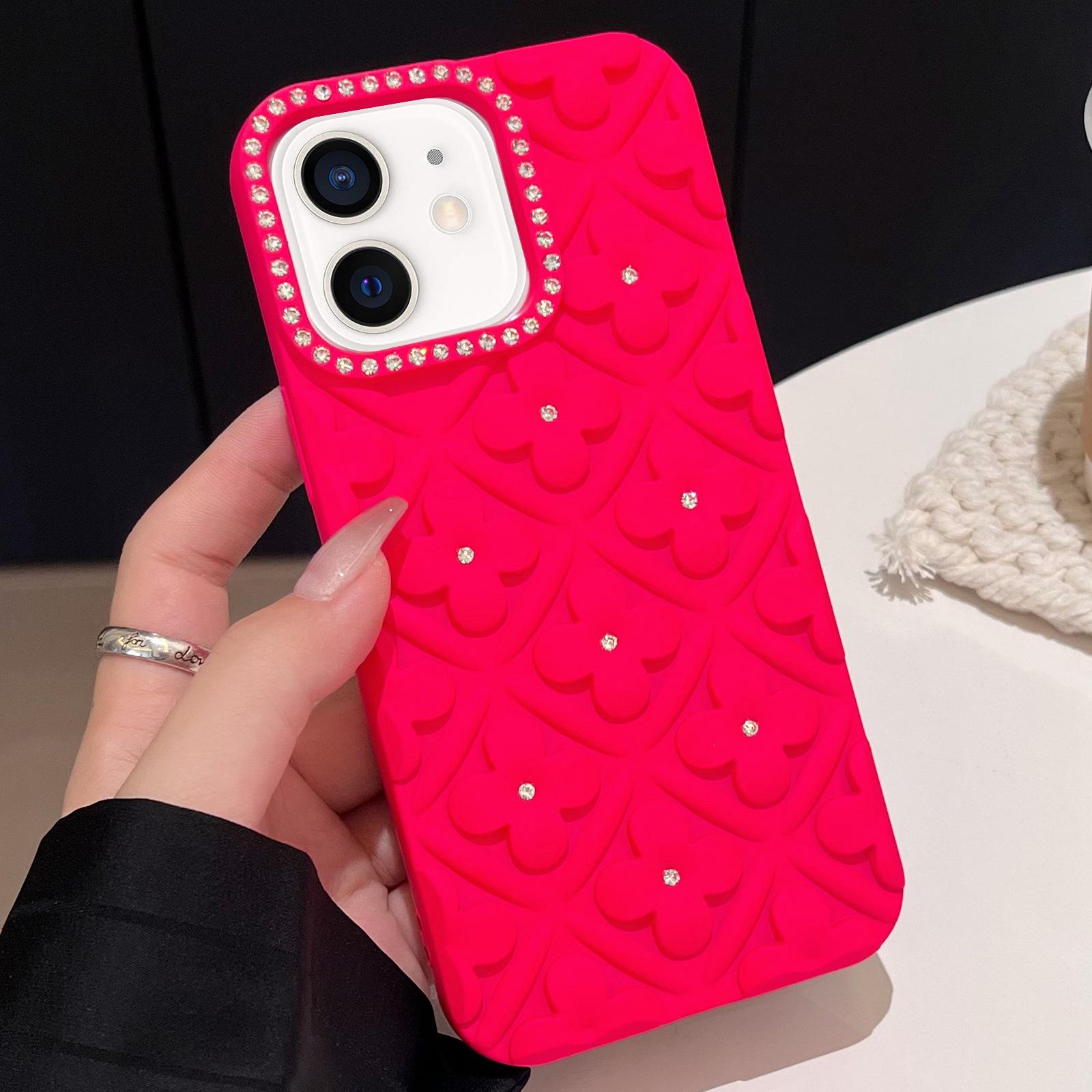 For iPhone 12 Oil-sprayed 3D Flower Diamond TPU Phone Case(Rose Red) - Shopkiz.com