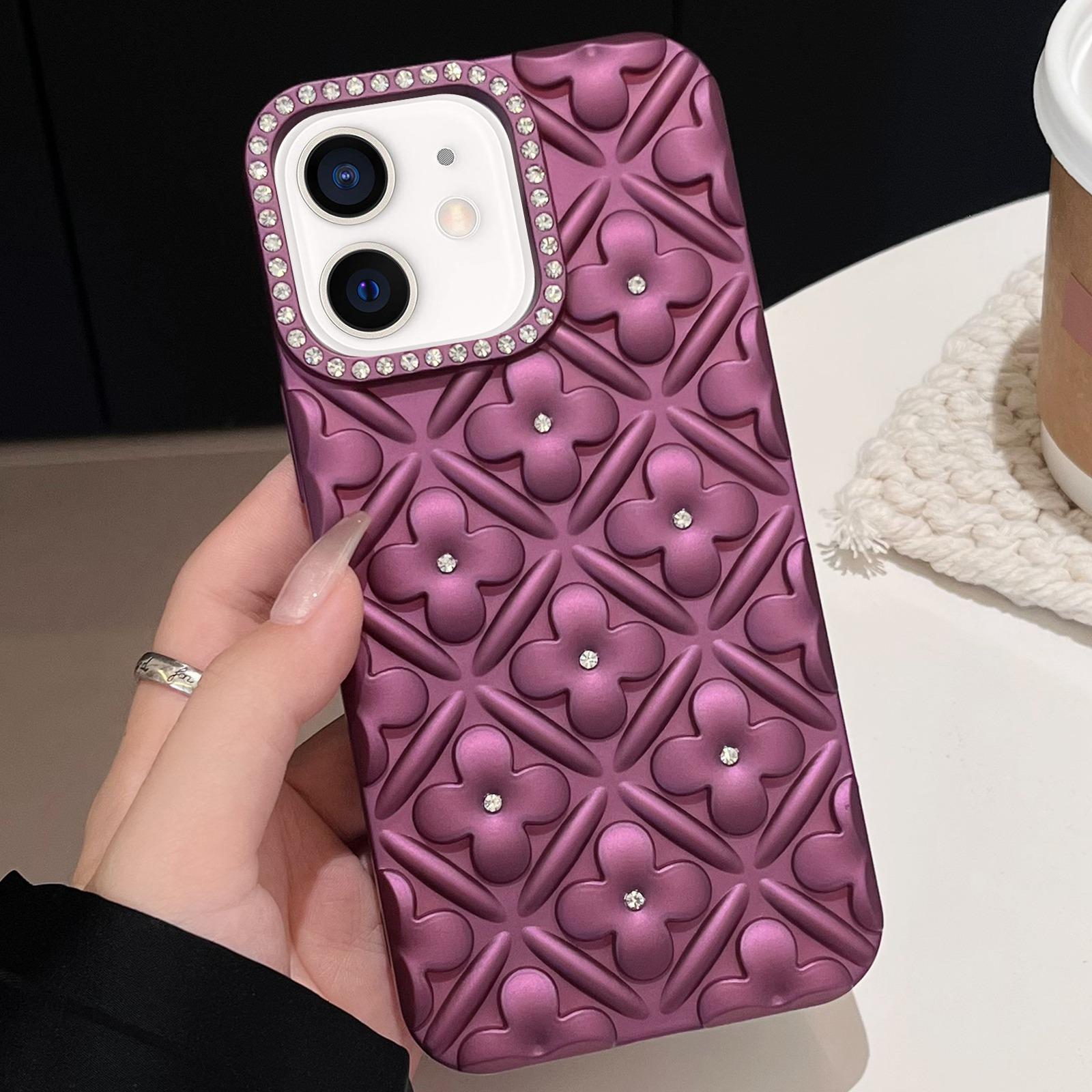 For iPhone 11 Oil-sprayed 3D Flower Diamond TPU Phone Case(Dark Purple) - Shopkiz.com