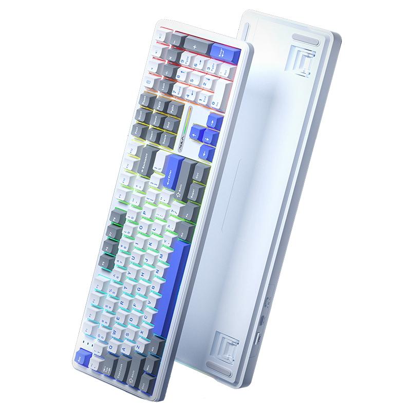 AULA F108 108 Keys Wired/2.4G/Bluetooth Three Model Customizable RGB Gaming Mechanical Keyboard(Gray + White + Blue Caramel Latte Axis) - Shopkiz.com