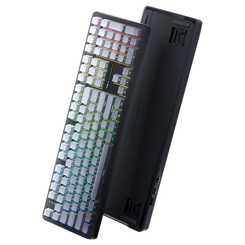 AULA F108 108 Keys Wired/2.4G/Bluetooth Three Model Customizable RGB Gaming Mechanical Keyboard(Gradient Gray Wind Spirit Axis) - Shopkiz.com