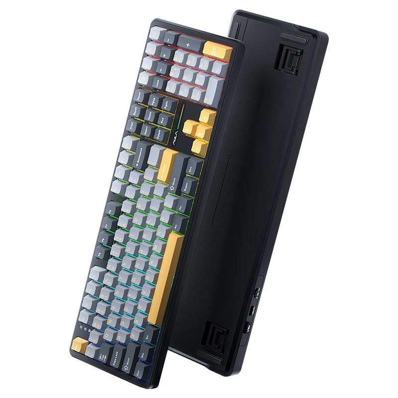 AULA F108 108 Keys Wired/2.4G/Bluetooth Three Model Customizable RGB Gaming Mechanical Keyboard(Dark Grey + Light Grey + Yellow Caramel Latte Axis) -