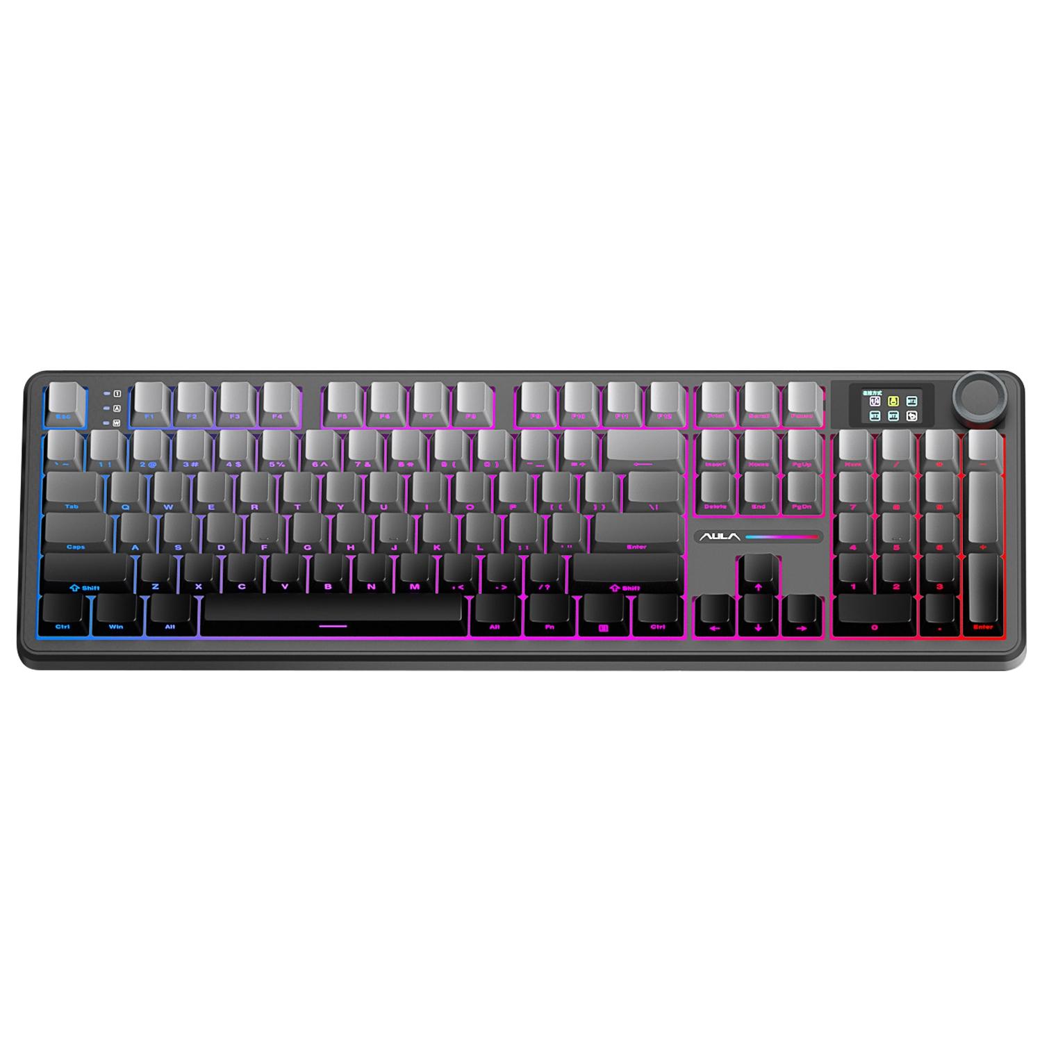 AULA F108 Pro 108 Keys Wired/2.4G/Bluetooth Three Model Customizable RGB Gaming Mechanical Keyboard(Fine Dust Grey) - Shopkiz.com