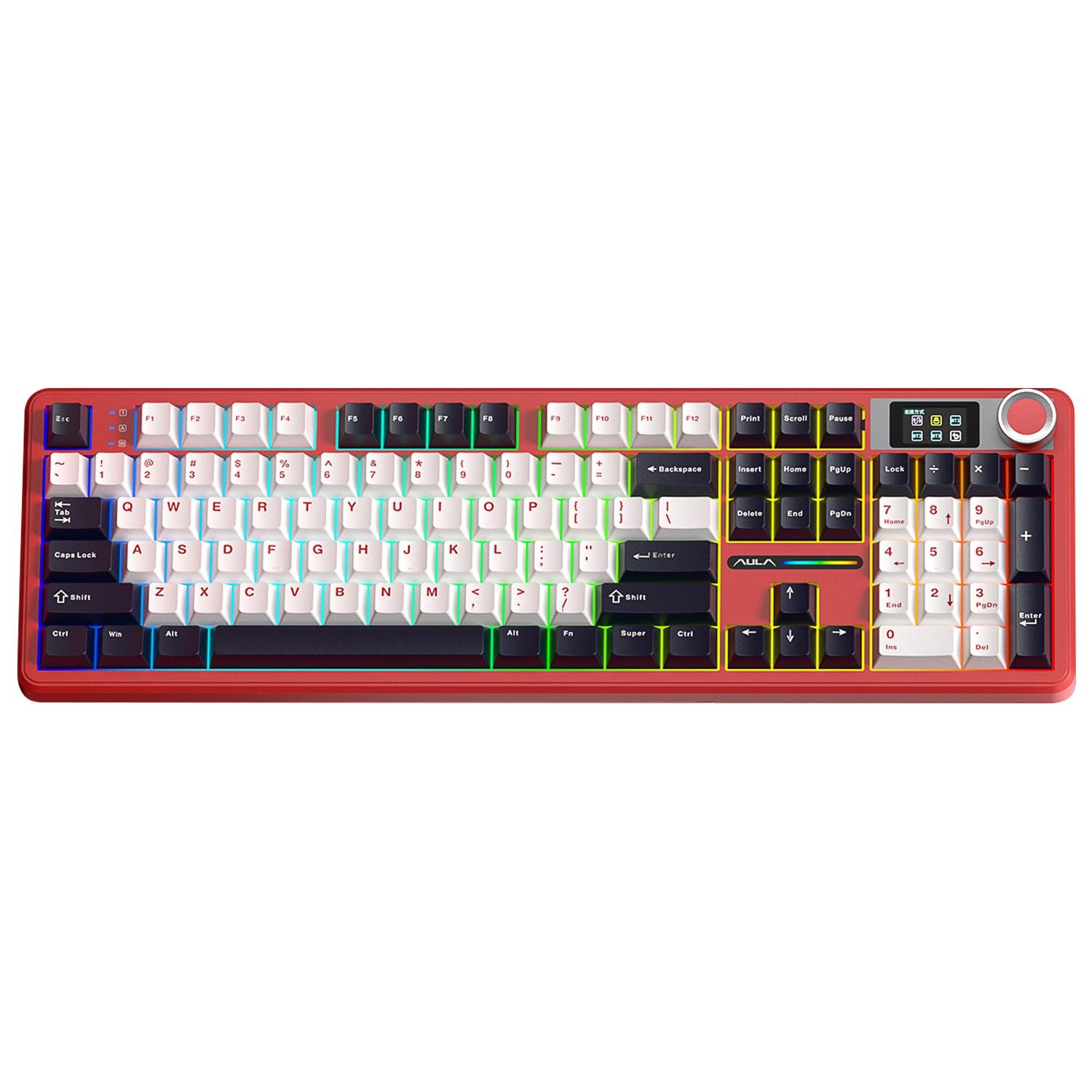 AULA F108 Pro 108 Keys Wired/2.4G/Bluetooth Three Model Customizable RGB Gaming Mechanical Keyboard(Cinnabar) - Shopkiz.com