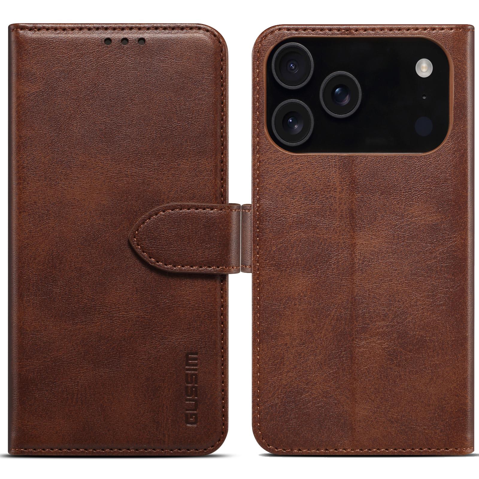 For iPhone 17 Pro GUSSIM Magnetic Horizontal Flip Leather Phone Case(Dark Brown) - Shopkiz.com