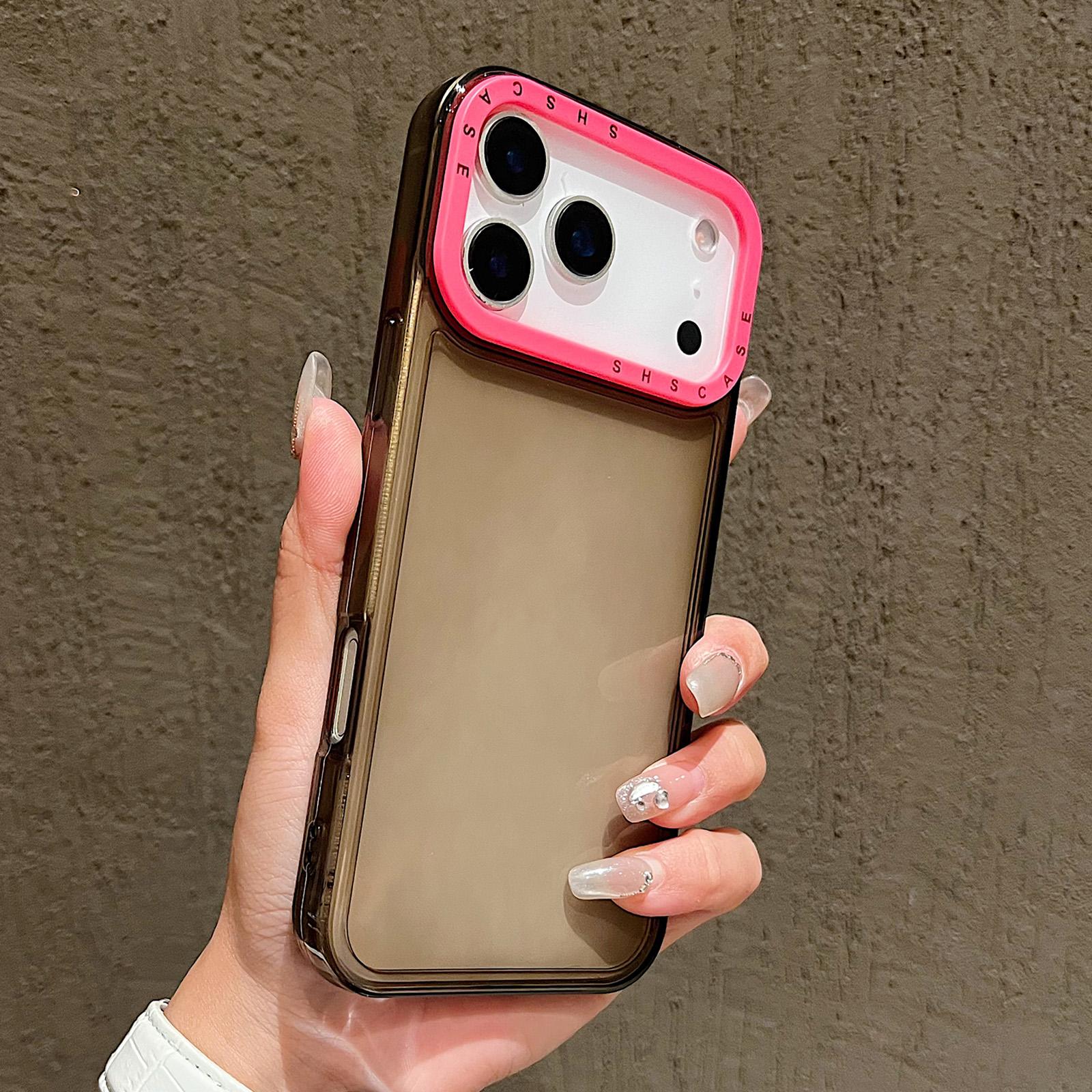 For iPhone 17 Pro Color Contrast Lens Frame Transparent TPU Phone Case(Black+Rose Red) - Shopkiz.com