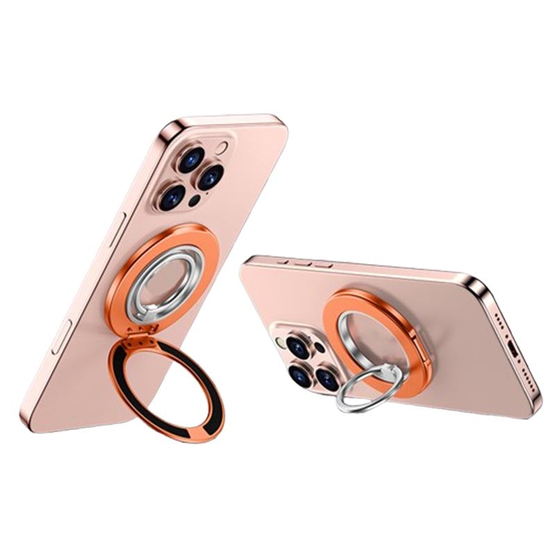 Contrast Color Dual MagSafe Magnetic Ring Phone Holder with Gear Sound(Titanium Silver Orange) - Shopkiz.com