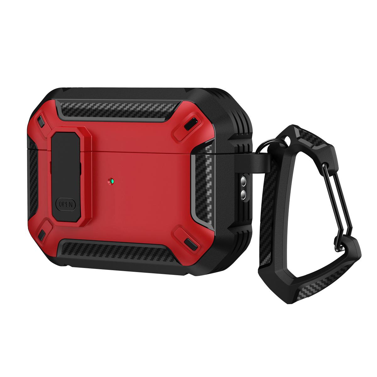 For AirPods Pro 3 Shield Shockproof Earphone Protective Case with Hook(Black Red) - Shopkiz.com