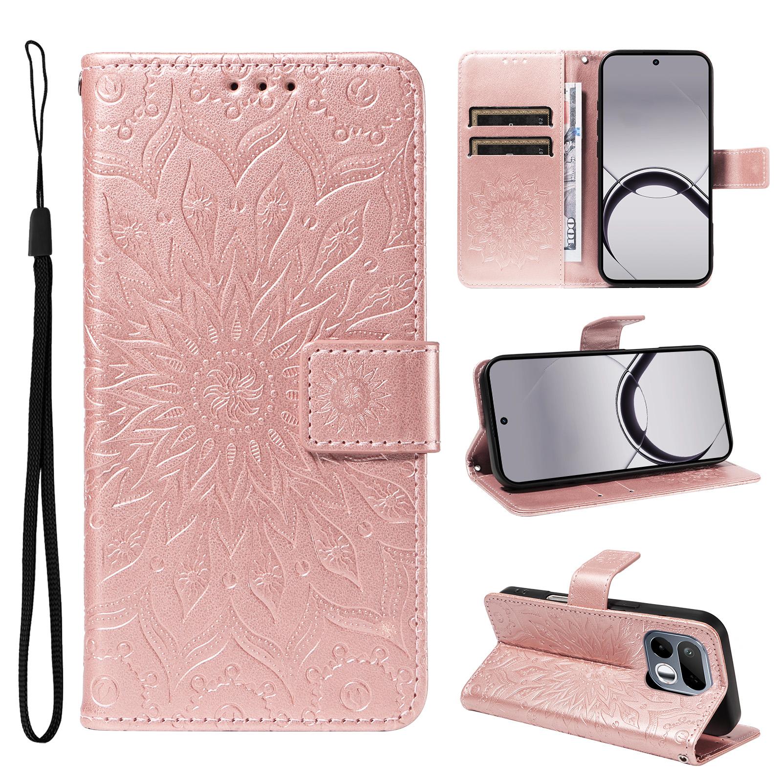 For Realme 16T 5G Embossed Sunflower Pattern Flip Leather Phone Case(Rose Gold) - Shopkiz.com
