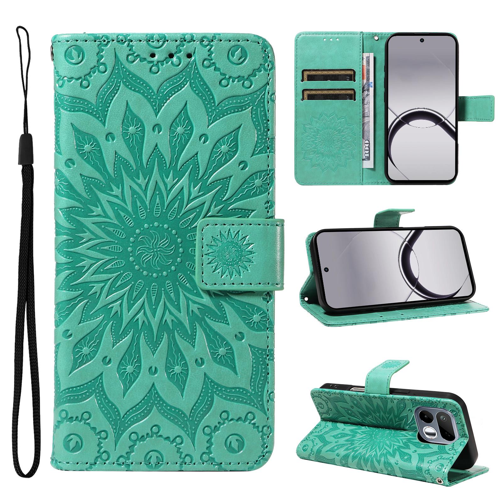 For Realme 16T 5G Embossed Sunflower Pattern Flip Leather Phone Case(Green) - Shopkiz.com