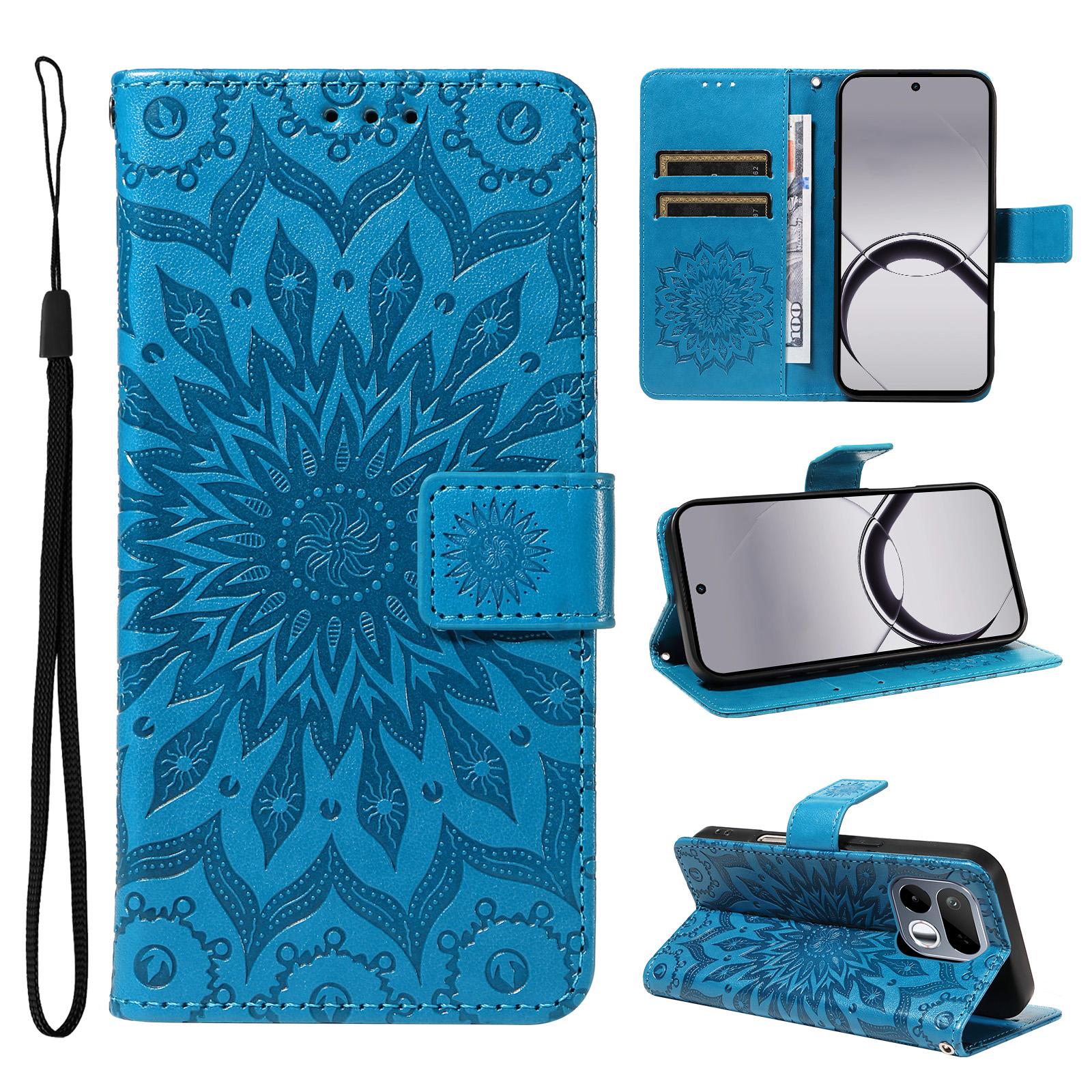 For Realme 16T 5G Embossed Sunflower Pattern Flip Leather Phone Case(Blue) - Shopkiz.com