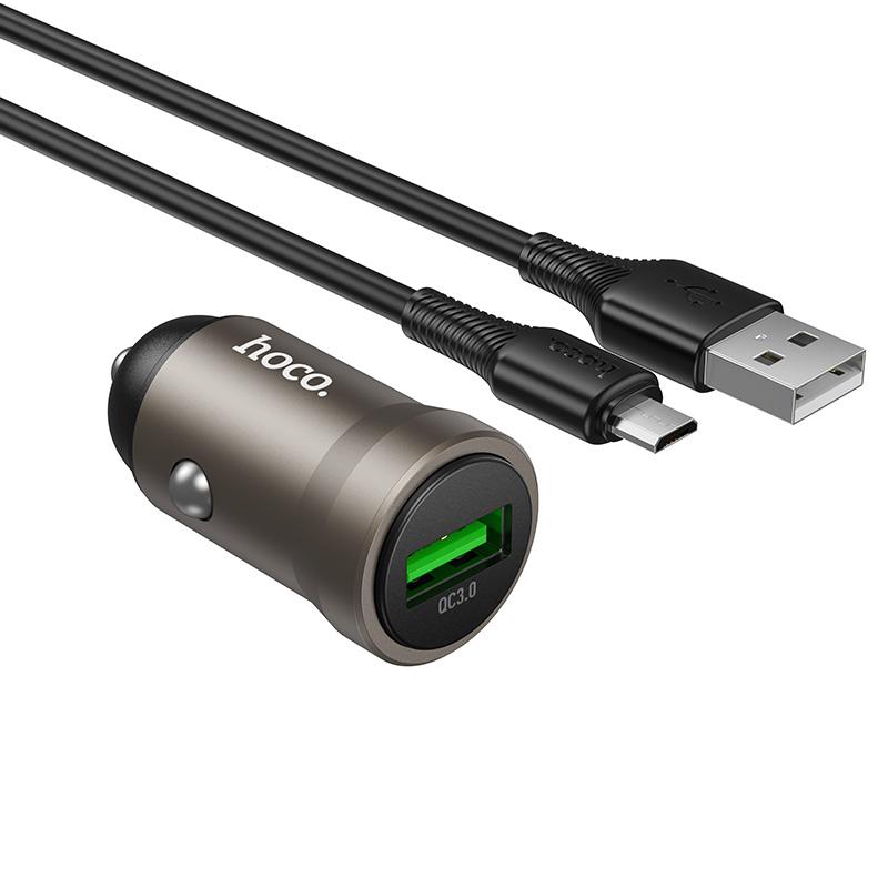hoco Z62 Energy QC3.0 18W USB-A Single Port Car Charger Set with USB to Micro USB Cable(Gold) - Shopkiz.com