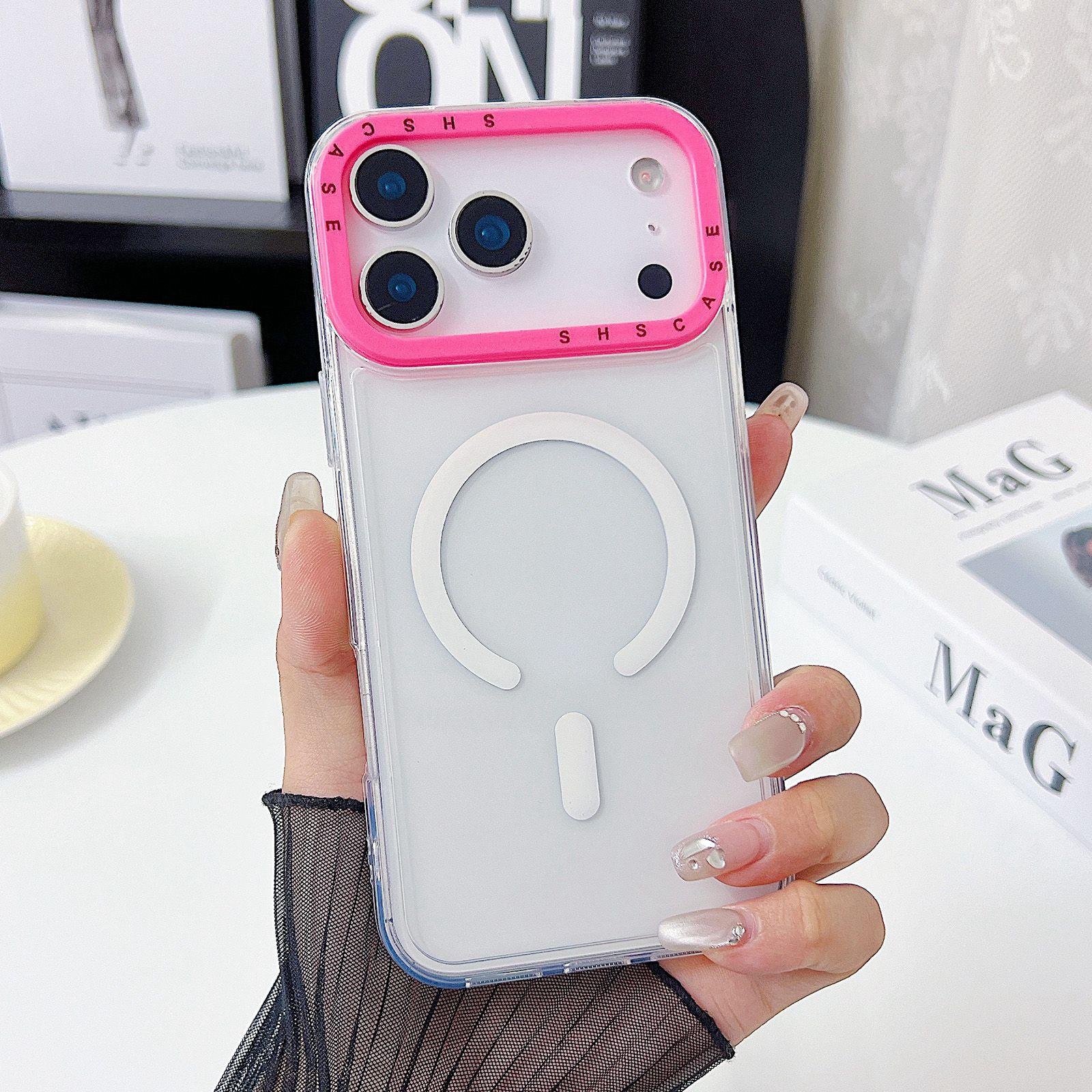 For iPhone 17 Pro Max Color Contrast Lens Frame Transparent TPU Phone Case(Rose Red) - Shopkiz.com