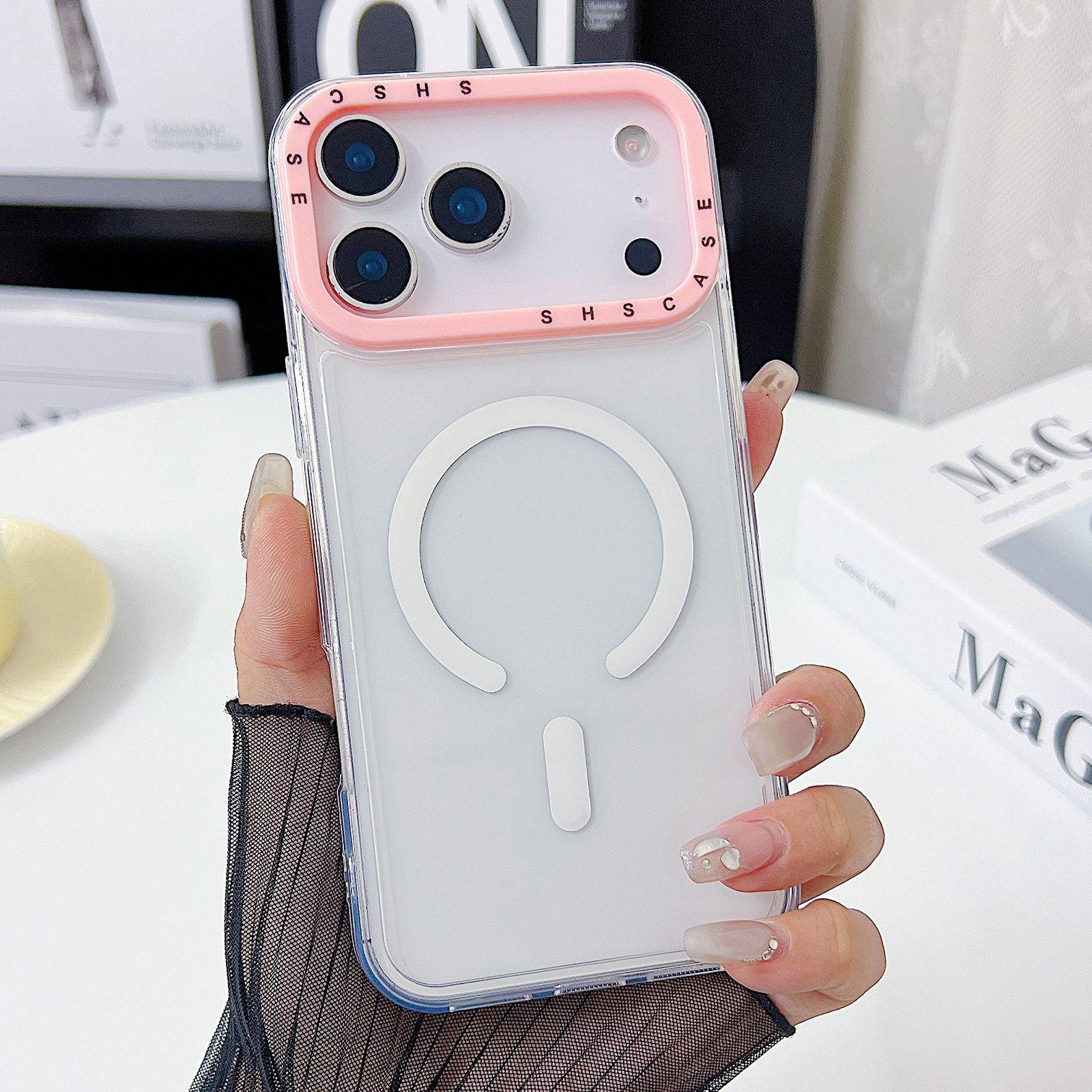 For iPhone 17 Pro Color Contrast Lens Frame Transparent TPU Phone Case(Pink) - Shopkiz.com