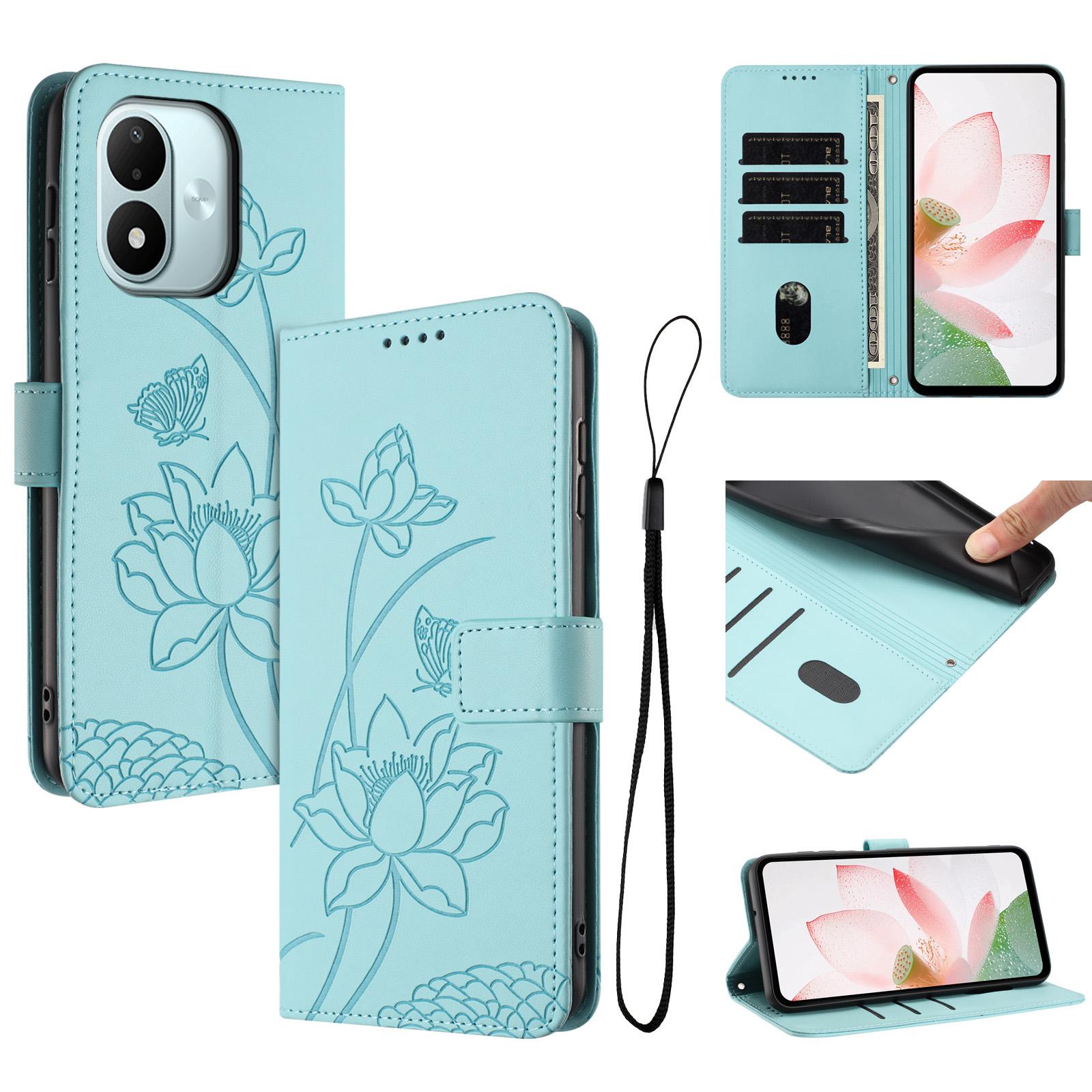 For Redmi Note 17 4G Global 171mm Lotus Embossed Leather Phone Case with Lanyard(Green) - Shopkiz.com