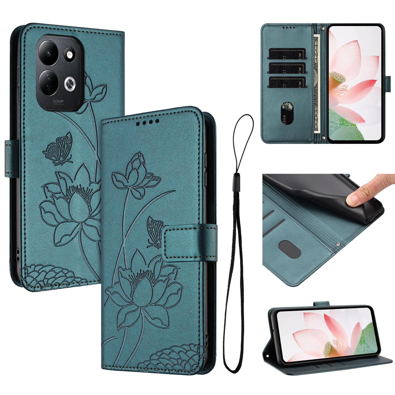 For Redmi 17 5G / 4G Global 170mm Lotus Embossed Leather Phone Case with Lanyard(Dark Green) - Shopkiz.com