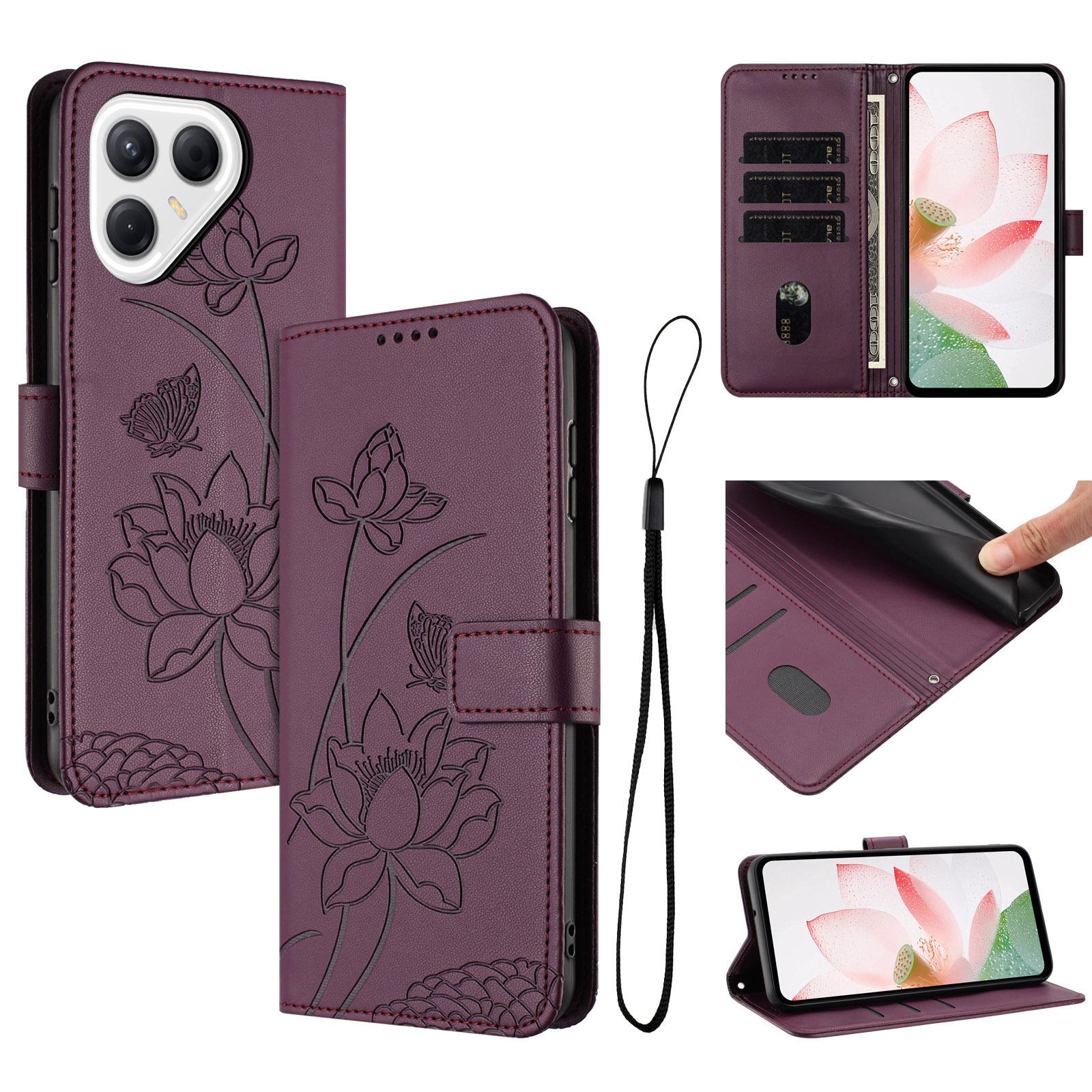 For Tecno Pova 8 5G Lotus Embossed Leather Phone Case with Lanyard(Wine Red) - Shopkiz.com