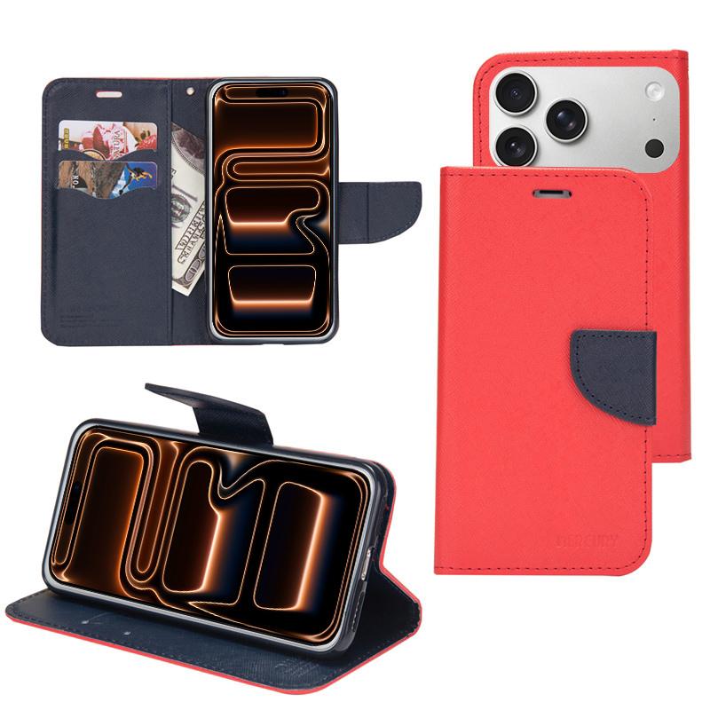 For iPhone 17 Pro Max Mercury Contrast Color Splicing Leather Phone Case(Red) - Shopkiz.com