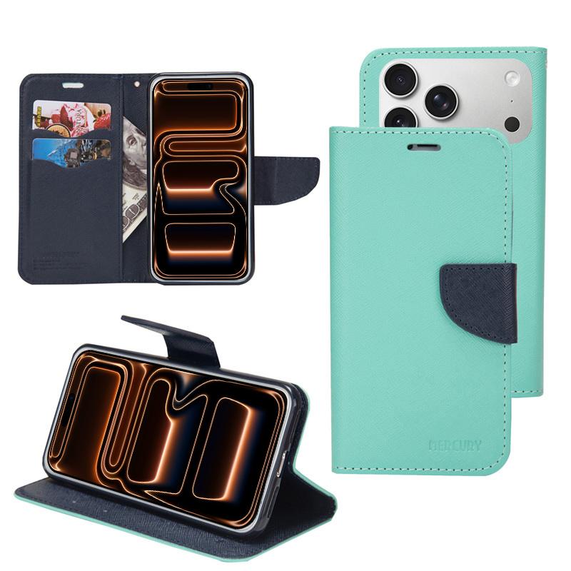 For iPhone 17 Pro Mercury Contrast Color Splicing Leather Phone Case(Mint Color) - Shopkiz.com