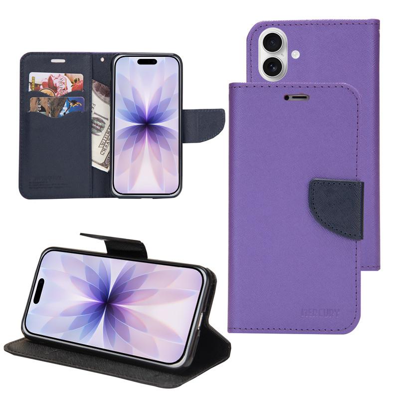 For iPhone 17 Mercury Contrast Color Splicing Leather Phone Case(Purple) - Shopkiz.com