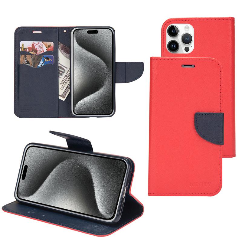 For iPhone 15 Pro Max Mercury Contrast Color Splicing Leather Phone Case(Red) - Shopkiz.com