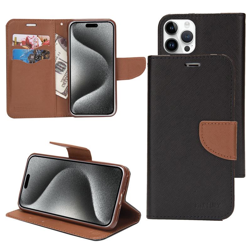 For iPhone 15 Pro Max Mercury Contrast Color Splicing Leather Phone Case(Brown) - Shopkiz.com