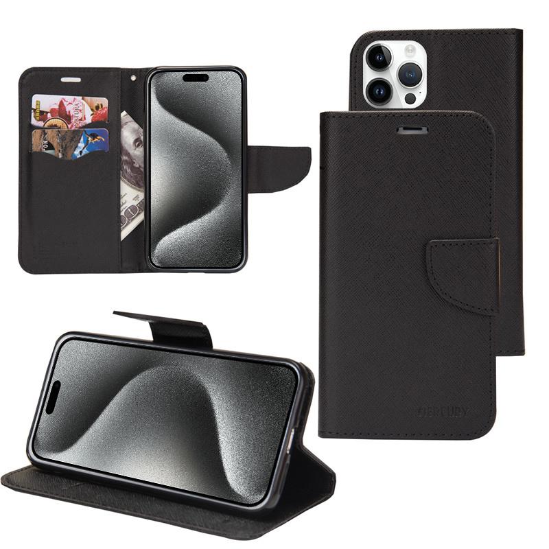 For iPhone 15 Pro Mercury Contrast Color Splicing Leather Phone Case(Black) - Shopkiz.com