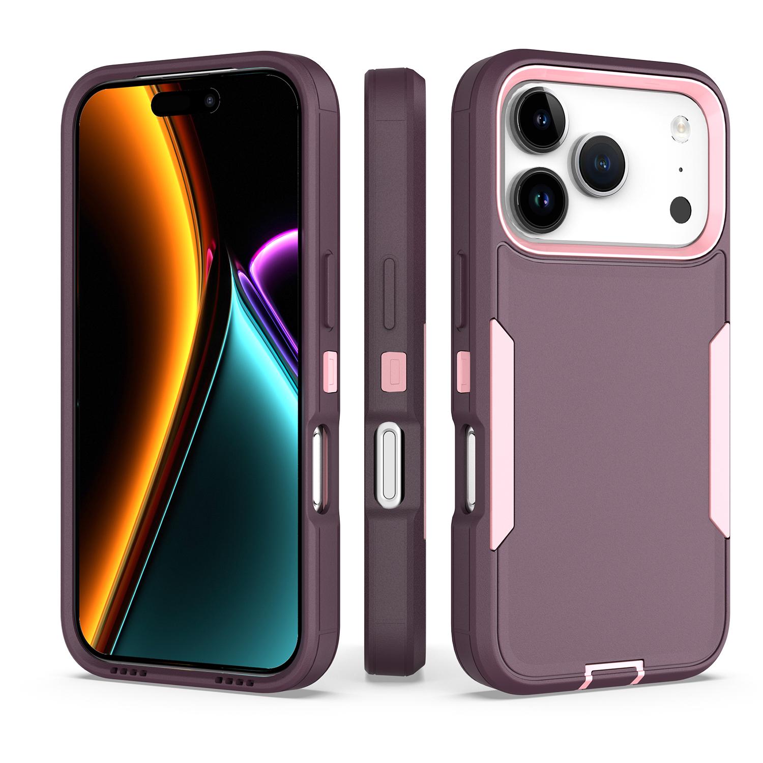 For iPhone 17 Pro 2 in 1 PC Hybrid TPU Phone Case(Purple Red+Pink) - Shopkiz.com