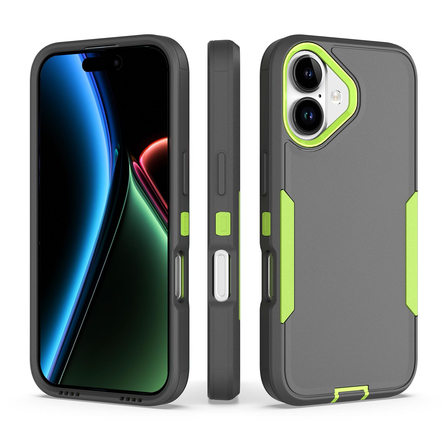 For iPhone 17 2 in 1 PC Hybrid TPU Phone Case(Gray+Fluorescent Green) - Shopkiz.com