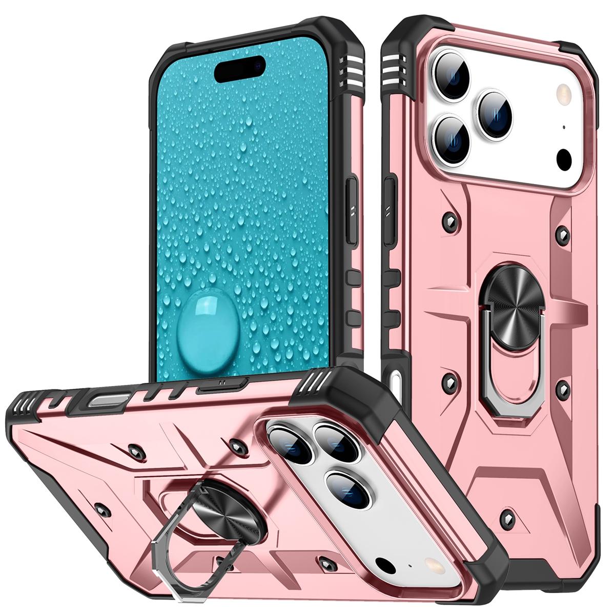 For iPhone 17 Pro Ring Holder Phone Case(Rose Gold) - Shopkiz.com