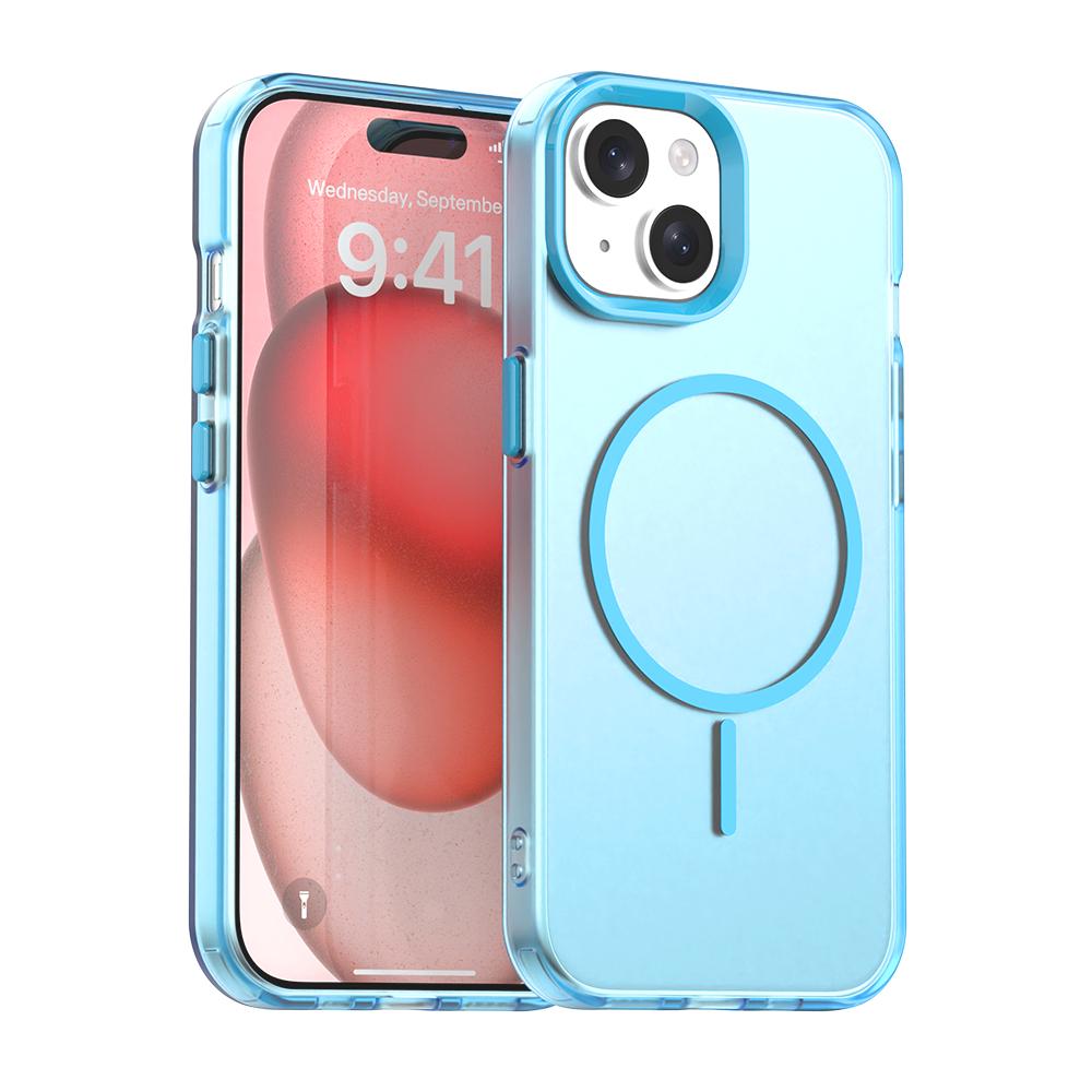 For iPhone 15 Plus Candy Fine Circle Magsafe PC Hybrid TPU Phone Case(Blue) - Shopkiz.com