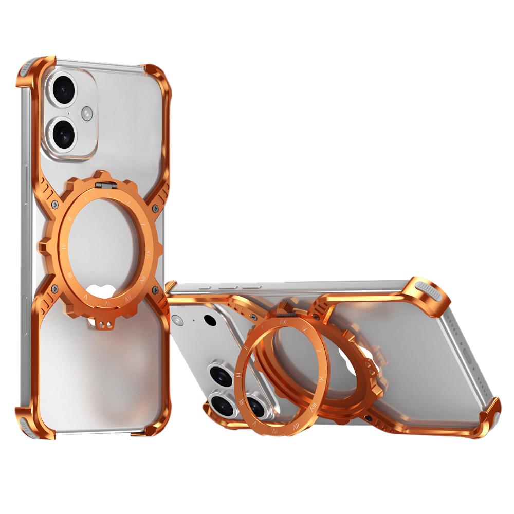 For iPhone 17 Mechanical Gear MagSafe Holder Borderless Metal Phone Case(Orange) - Shopkiz.com