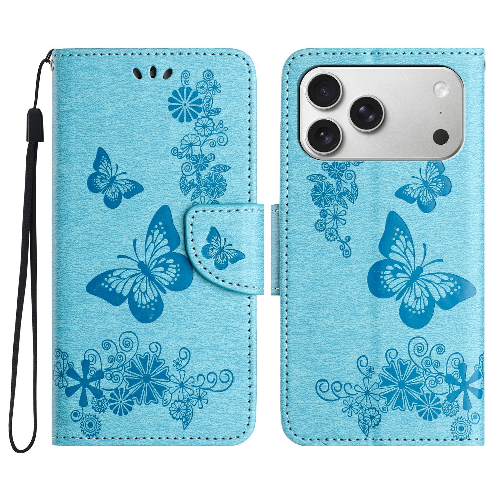 For iPhone 17 Pro Butterfly Embossed Flip Leather Phone Case(Blue) - Shopkiz.com