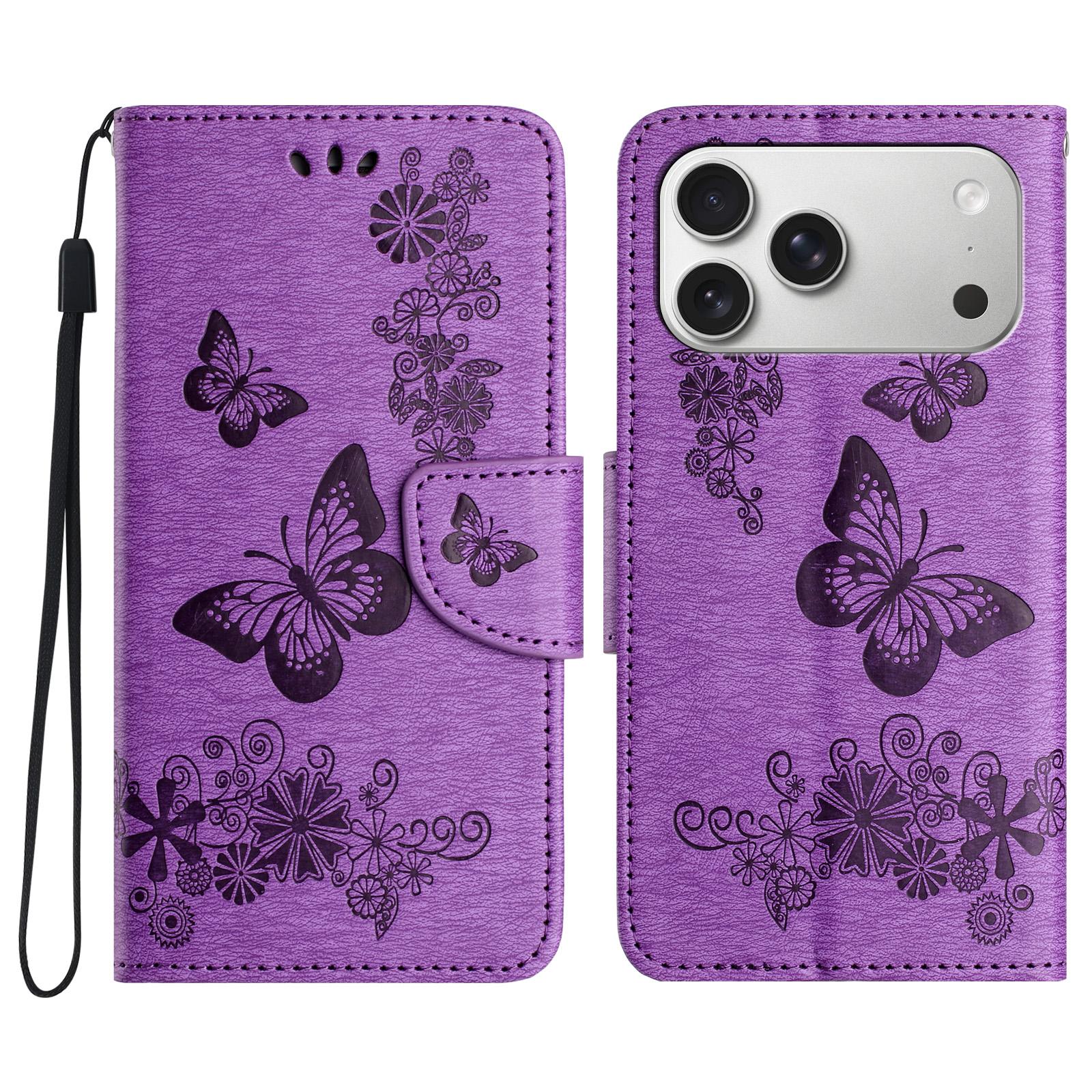 For iPhone 17 Pro Max Butterfly Embossed Flip Leather Phone Case(Purple) - Shopkiz.com