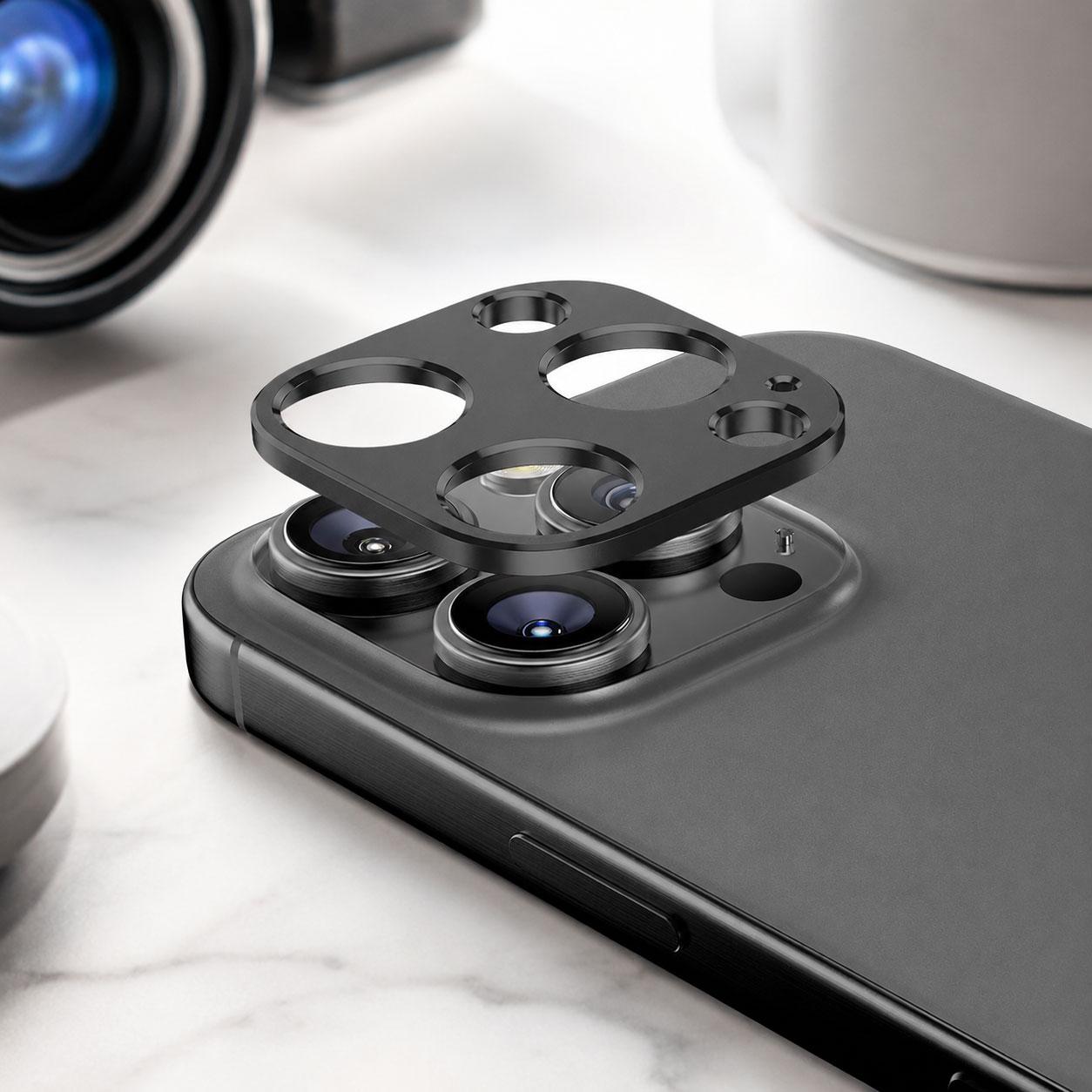 For iPhone 16 Pro / 16 Pro Max XDcase Titanium Alloy Hollow Camera Lens Protector(Black) - Shopkiz.com