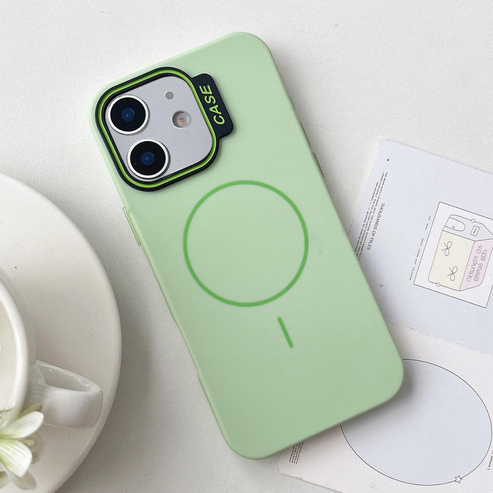 For iPhone 11 Large Hole Solid Color Frame CESA Fine Ring Magsafe Phone Case(Green) - Shopkiz.com