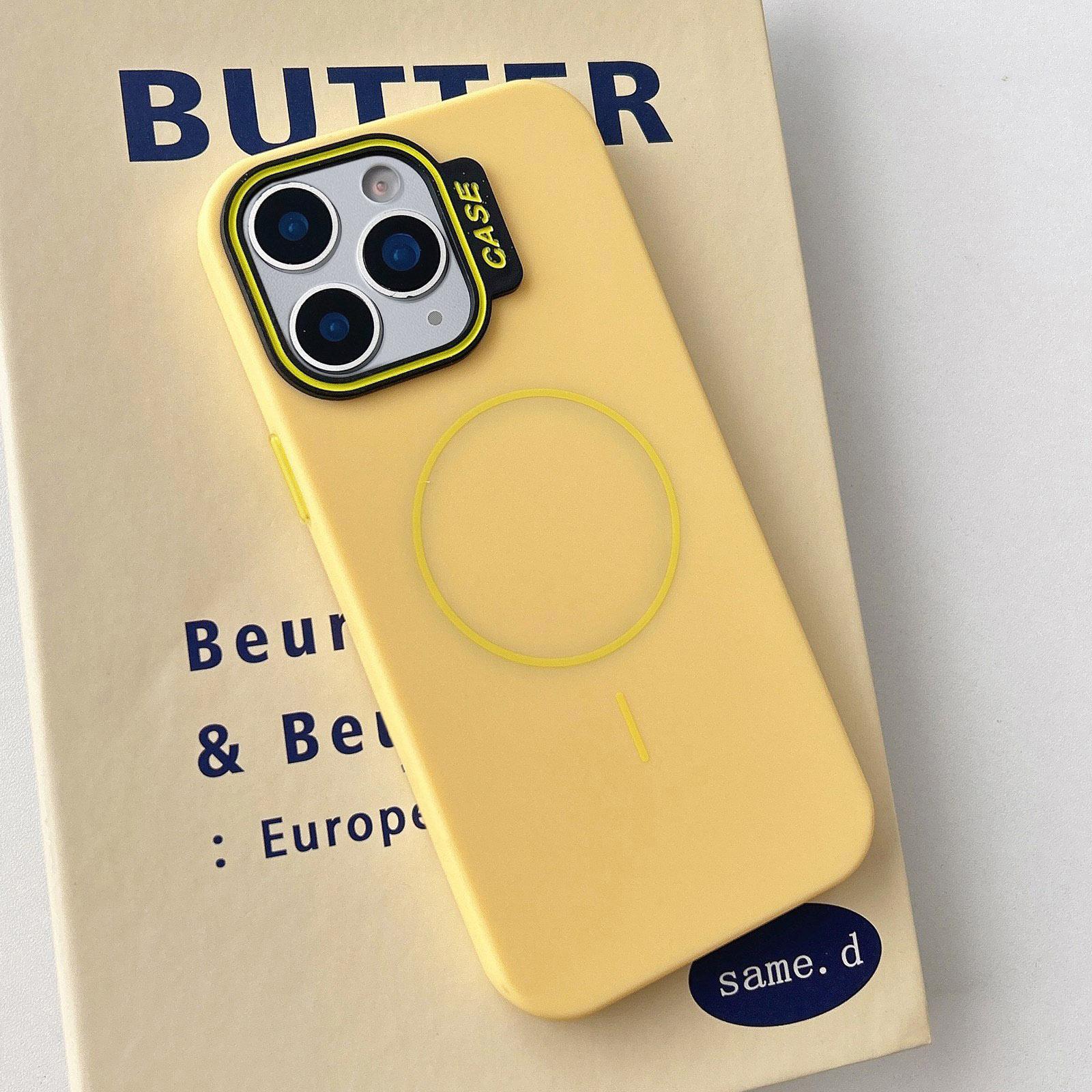 For iPhone 11 Pro Max Large Hole Solid Color Frame CESA Fine Ring Magsafe Phone Case(Yellow) - Shopkiz.com