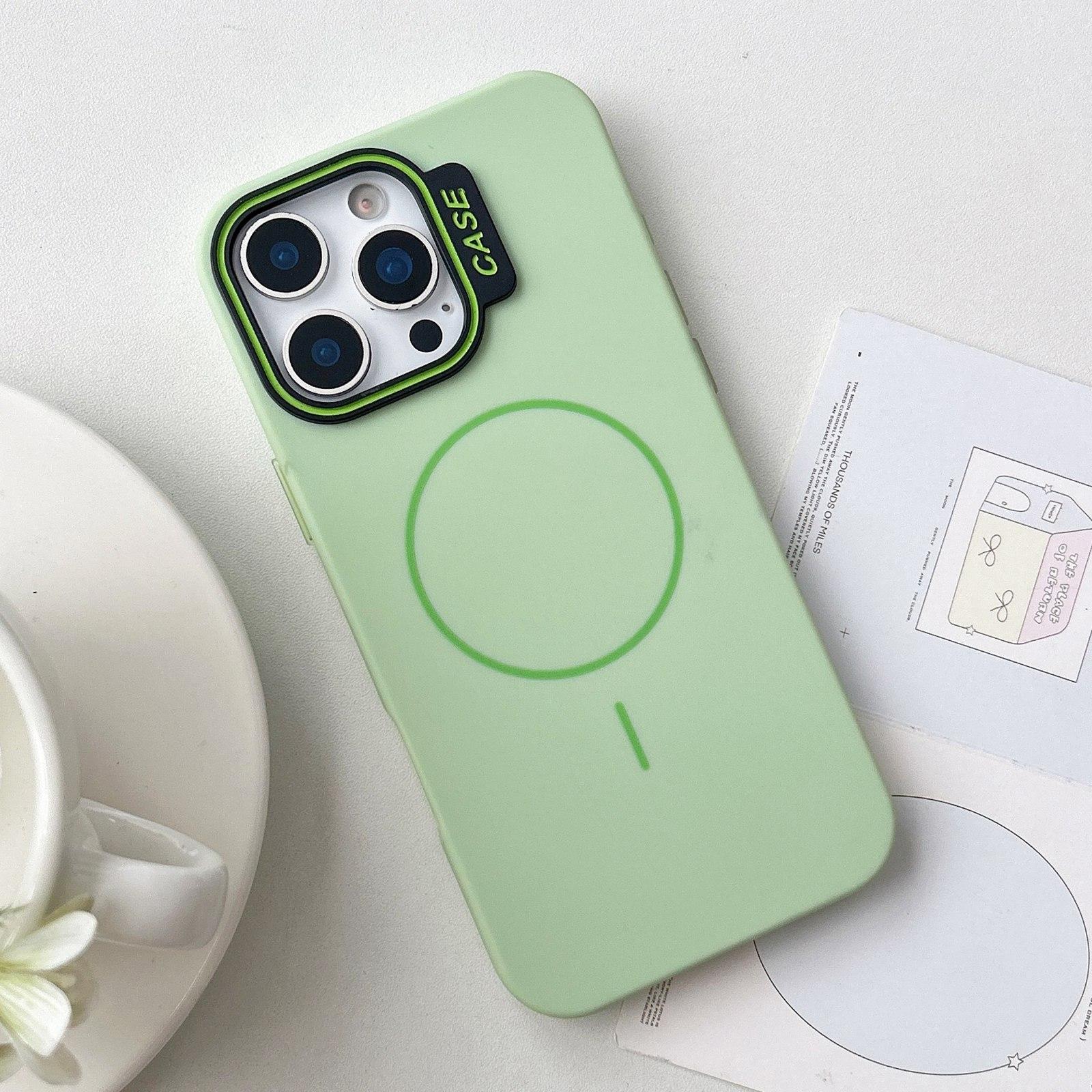 For iPhone 12 Pro Large Hole Solid Color Frame CESA Fine Ring Magsafe Phone Case(Green) - Shopkiz.com