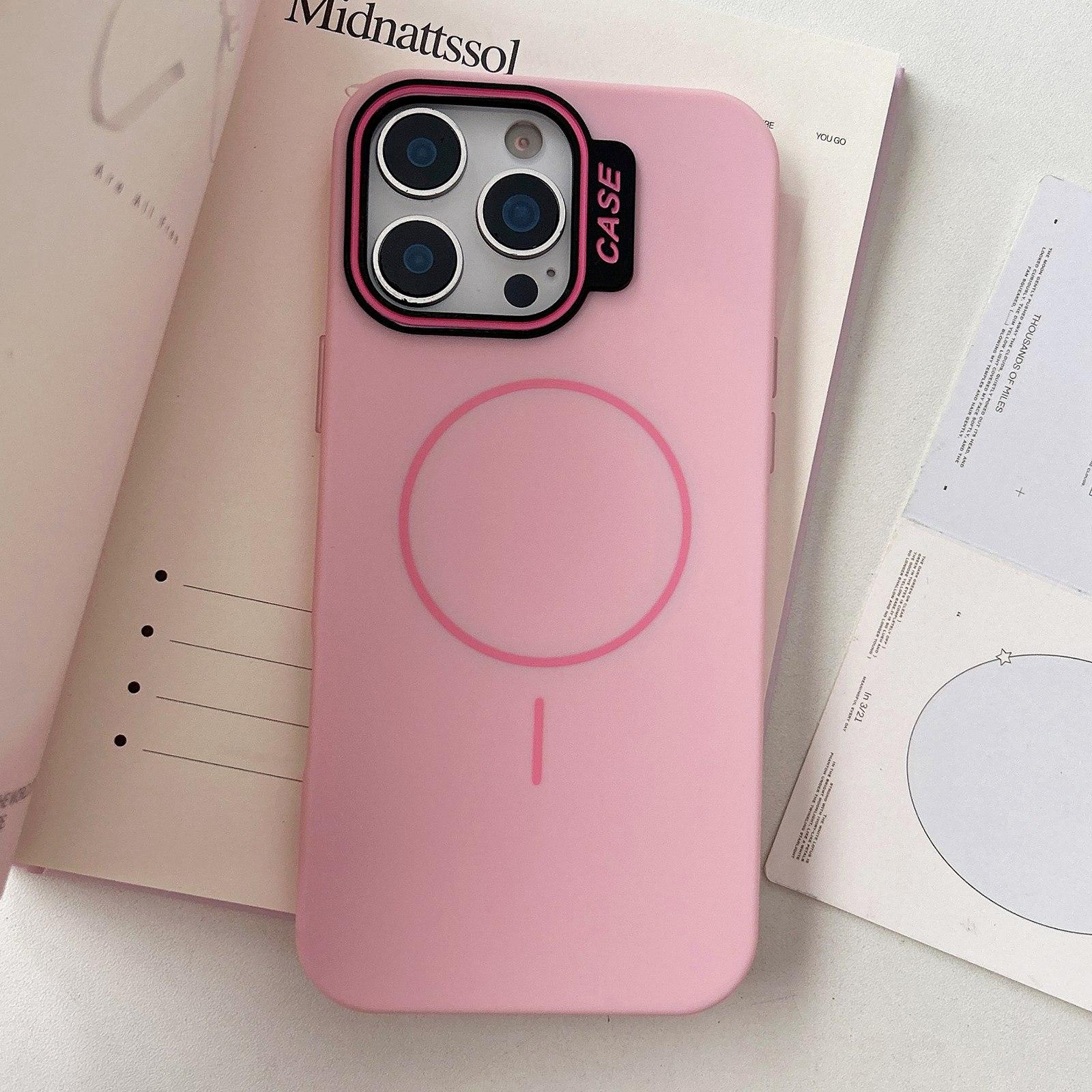 For iPhone 13 Pro Max Large Hole Solid Color Frame CESA Fine Ring Magsafe Phone Case(Pink) - Shopkiz.com