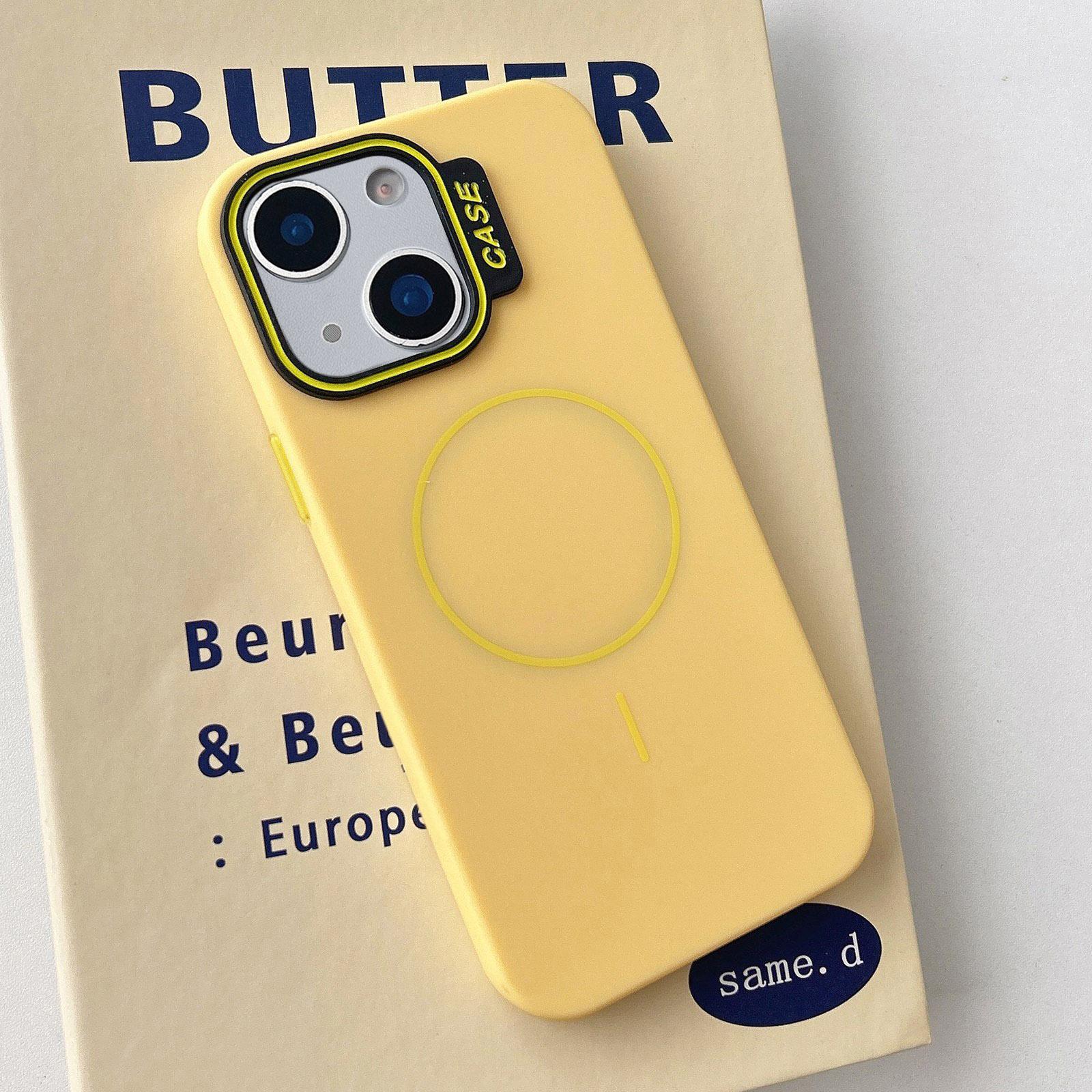 For iPhone 14 Large Hole Solid Color Frame CESA Fine Ring Magsafe Phone Case(Yellow) - Shopkiz.com