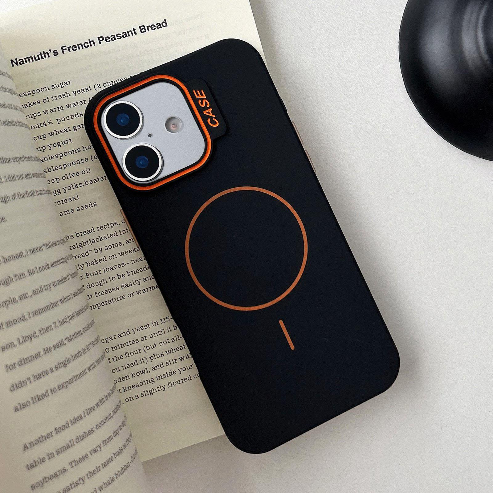For iPhone 16 Large Hole Solid Color Frame CESA Fine Ring Magsafe Phone Case(Black) - Shopkiz.com