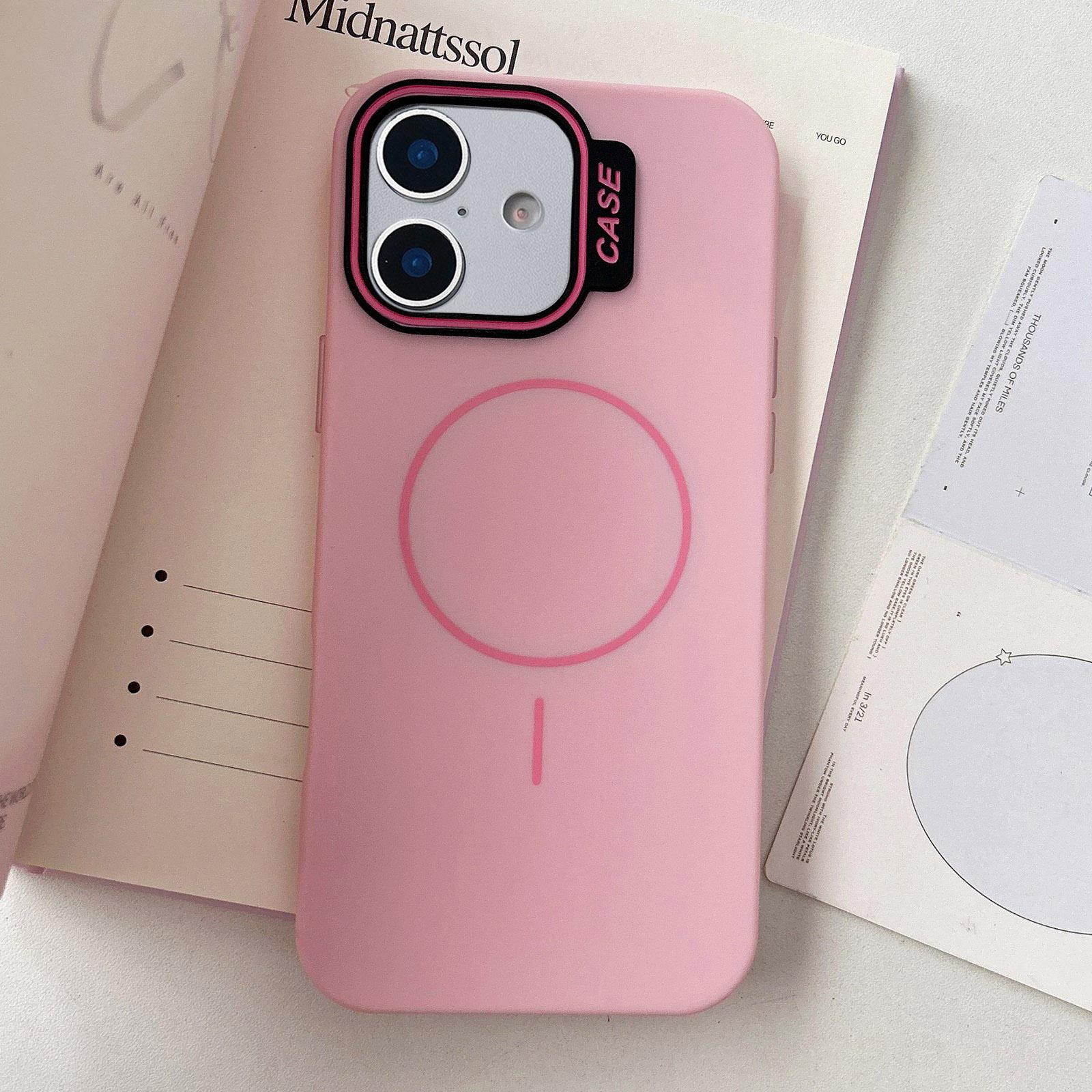For iPhone 16 Large Hole Solid Color Frame CESA Fine Ring Magsafe Phone Case(Pink) - Shopkiz.com