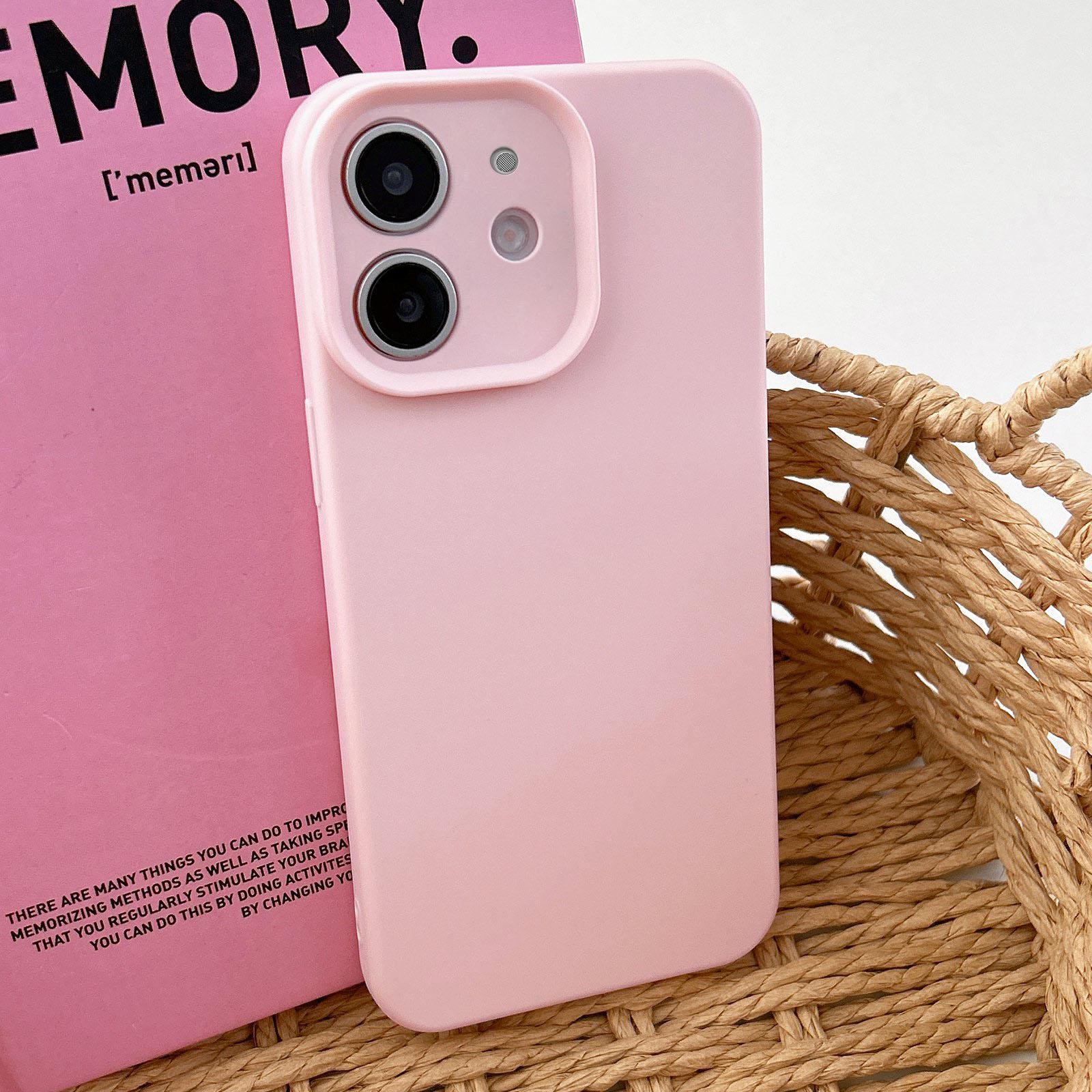 For iPhone 12 Precision Hole Camera Frame Solid Color Phone Case(Pink) - Shopkiz.com